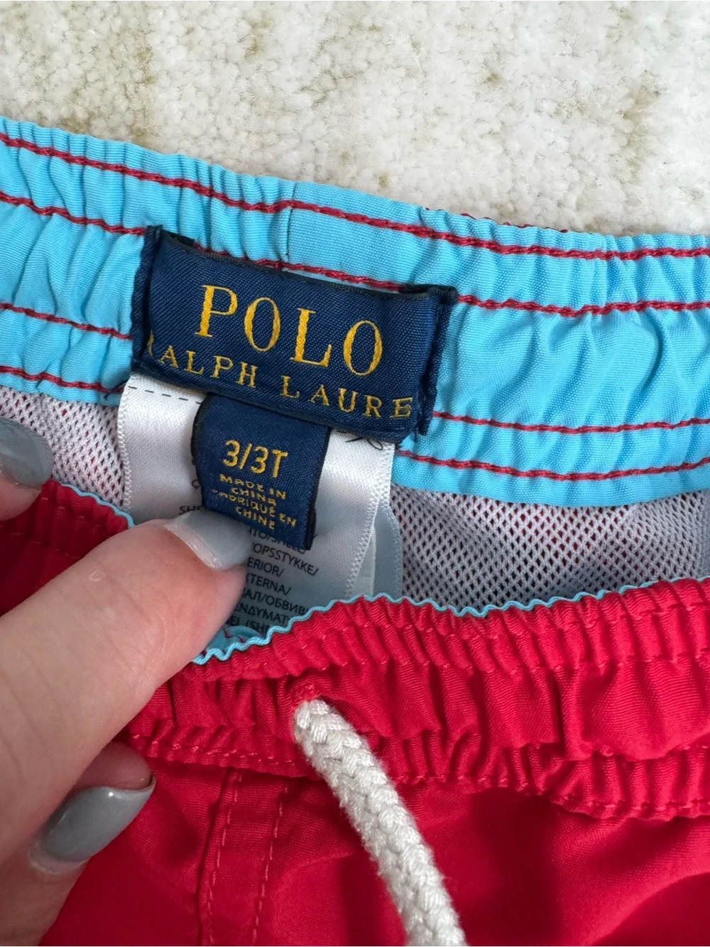 Polo by Ralph Lauren Red Swim Trunks with Navy Embroidery